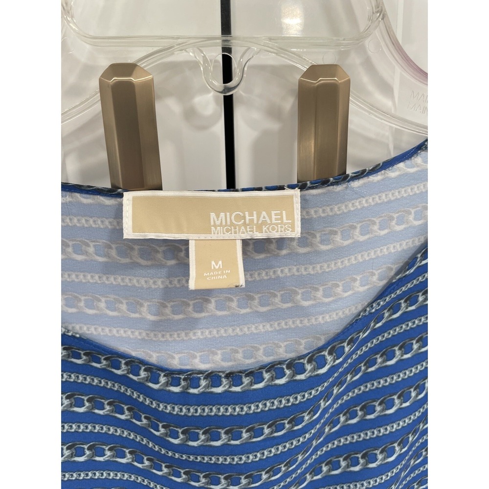 Michael Kors Blouse Blue Chains SZ M AK95 - Picture 2 of 4